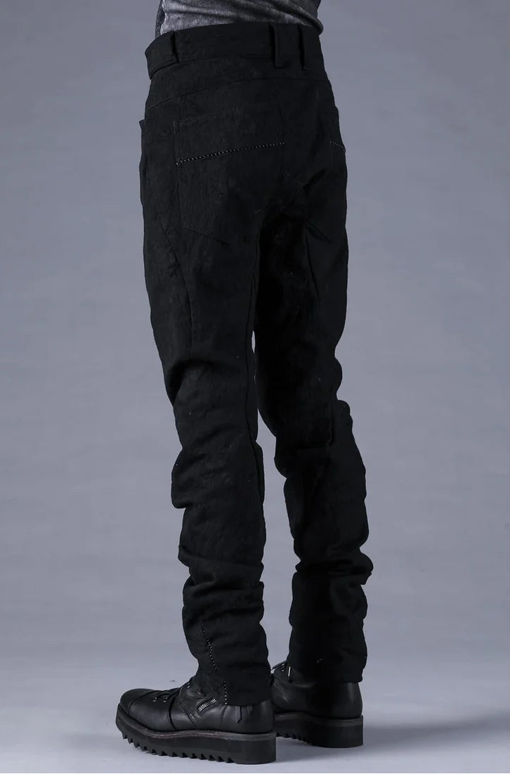Black Distressed Jacquard Twisted Curved Trousers
