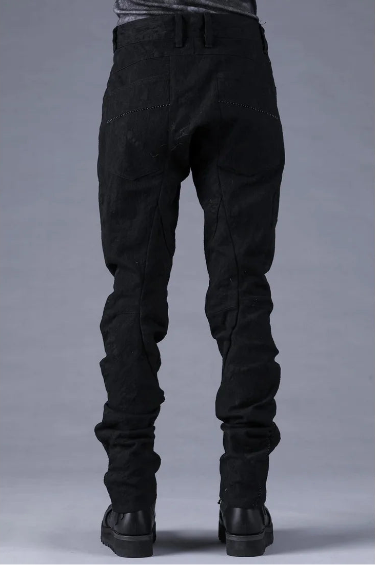 Black Distressed Jacquard Twisted Curved Trousers