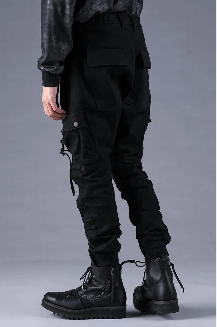 Black Adjustable Belt Stretch Denim Cargo Jogger Trousers
