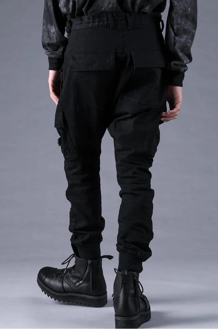 Black Adjustable Belt Stretch Denim Cargo Jogger Trousers