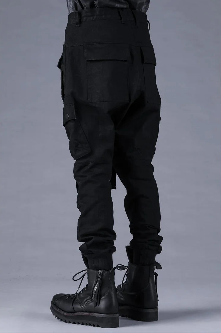 Black Adjustable Belt Stretch Denim Cargo Jogger Trousers