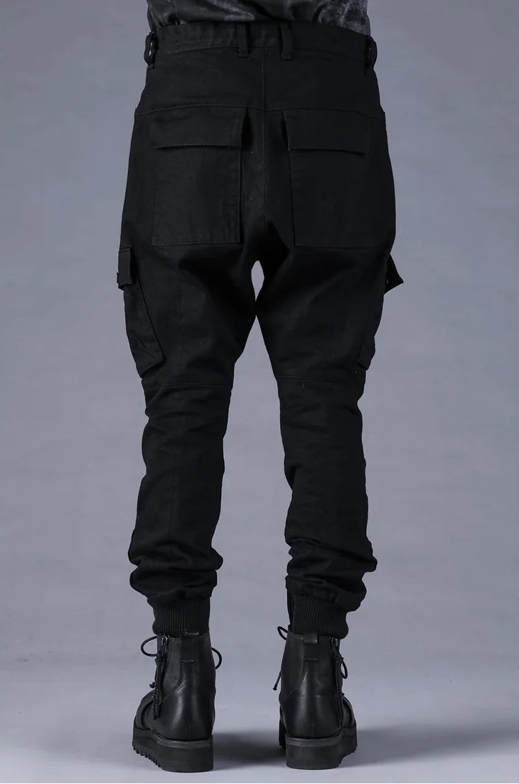 Black Adjustable Belt Stretch Denim Cargo Jogger Trousers