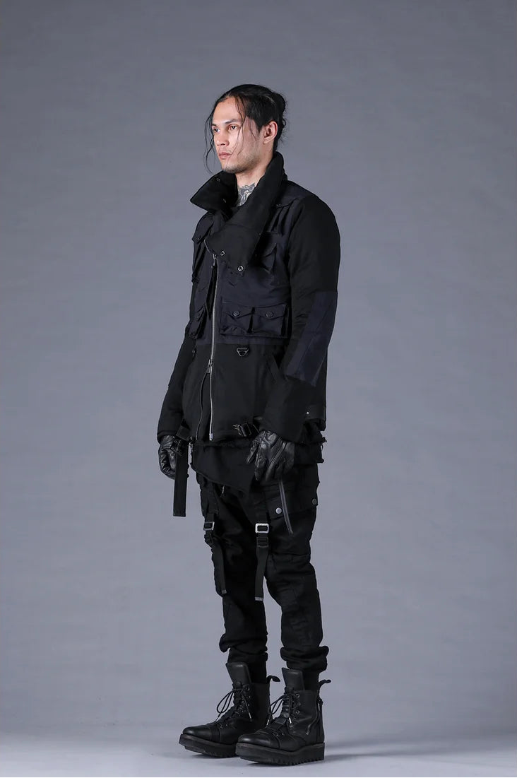 Black Adjustable Belt Stretch Denim Cargo Jogger Trousers