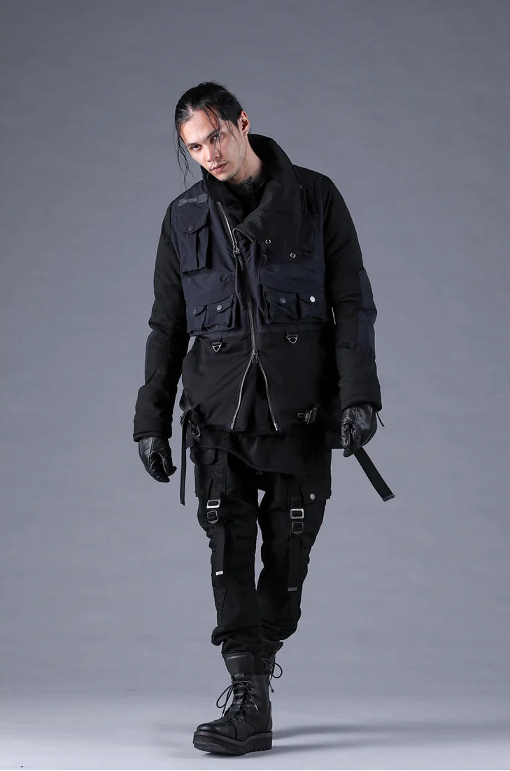 Black Adjustable Belt Stretch Denim Cargo Jogger Trousers