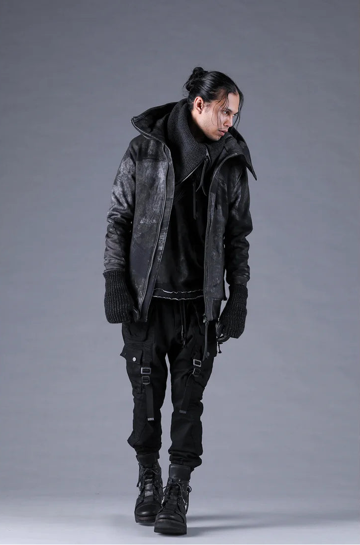 Black Adjustable Belt Stretch Denim Cargo Jogger Trousers