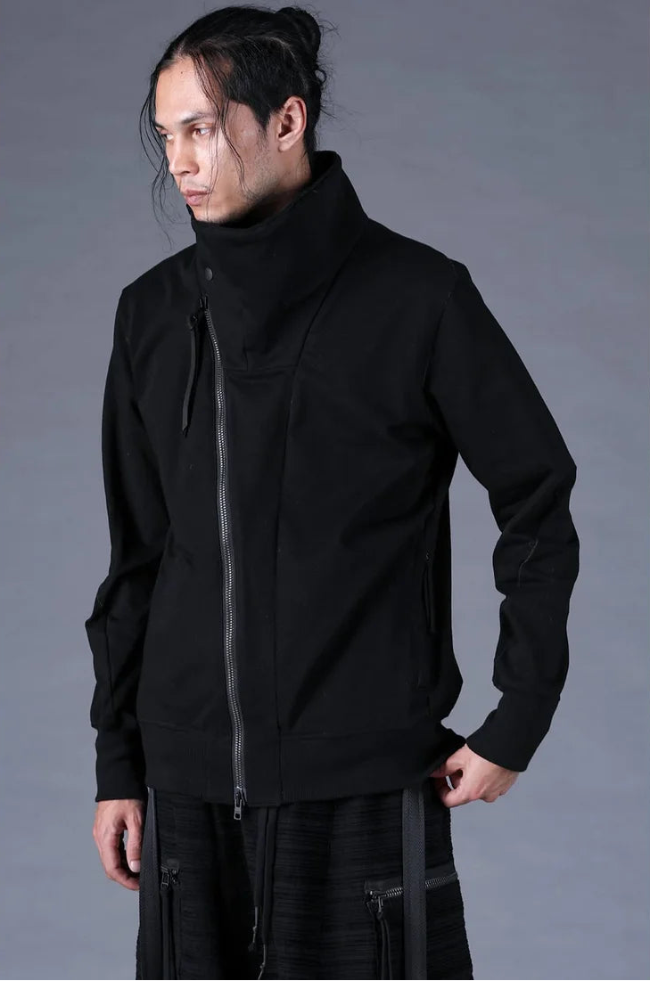 Black Dry Jersey Wrap High-Neck Blouson