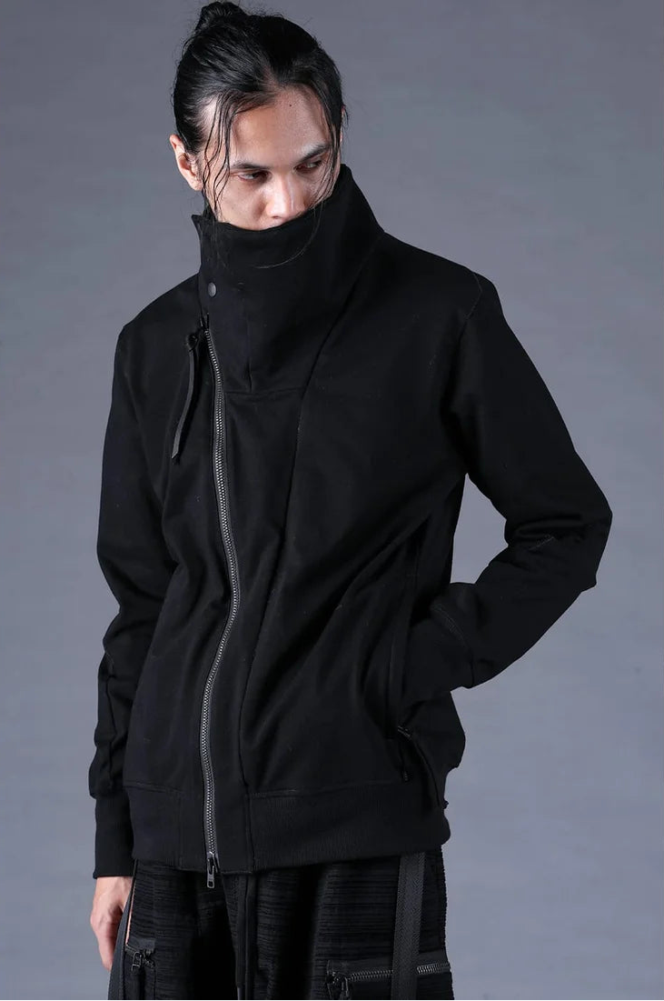 Black Dry Jersey Wrap High-Neck Blouson