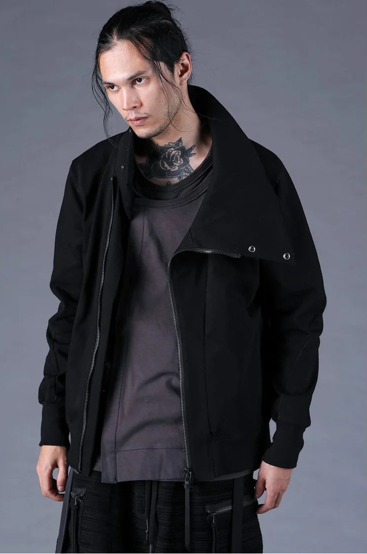 Black Dry Jersey Wrap High-Neck Blouson
