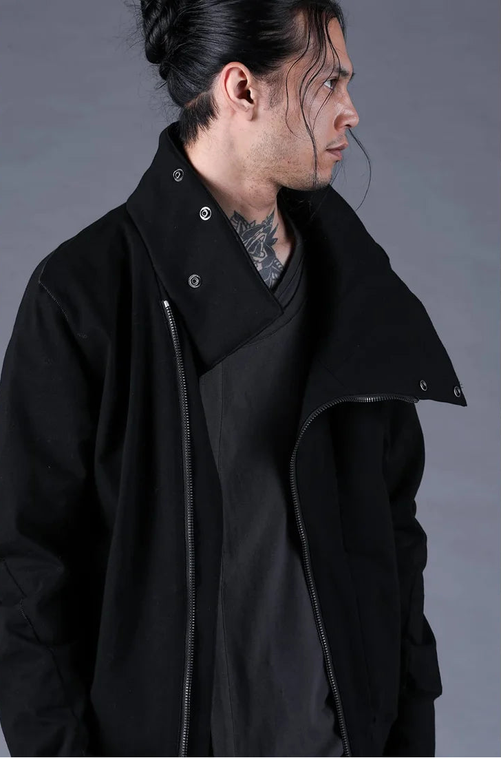 Black Dry Jersey Wrap High-Neck Blouson