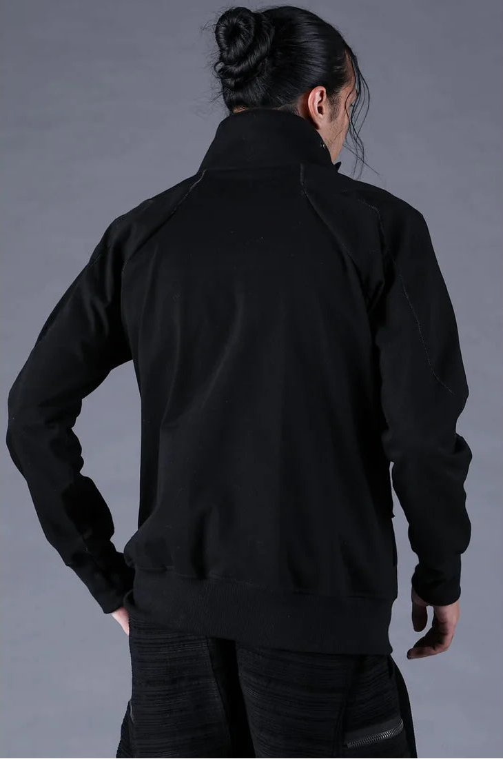 Black Dry Jersey Wrap High-Neck Blouson