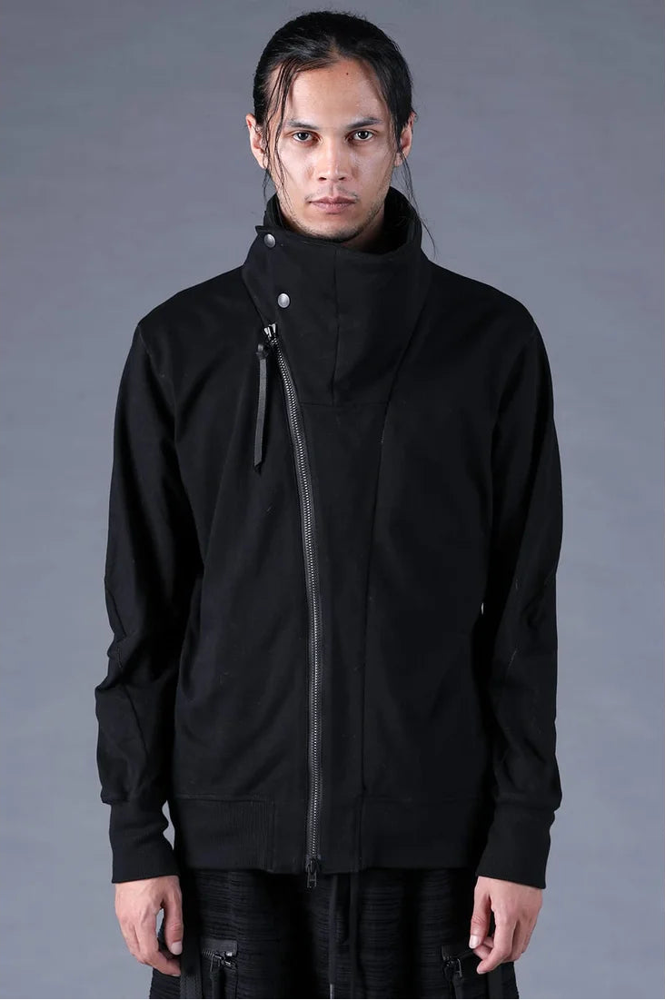 Black Dry Jersey Wrap High-Neck Blouson