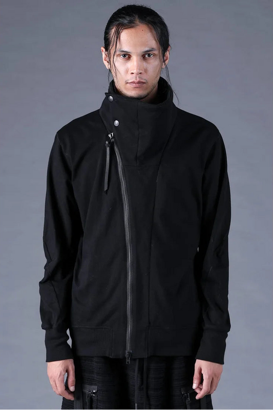 Black Dry Jersey Wrap High-Neck Blouson