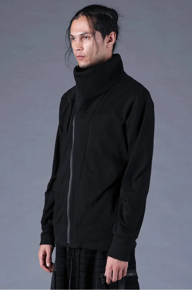 Black Dry Jersey Wrap High-Neck Blouson