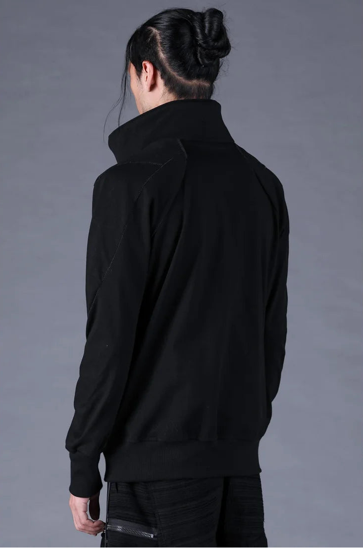 Black Dry Jersey Wrap High-Neck Blouson