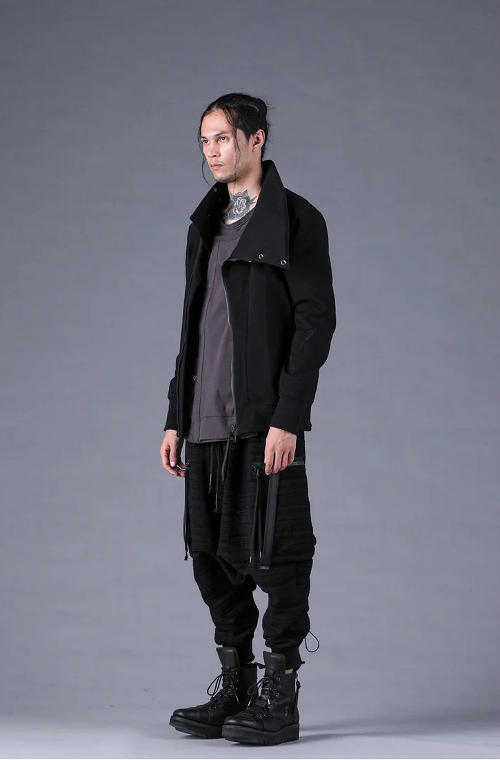 Black Dry Jersey Wrap High-Neck Blouson