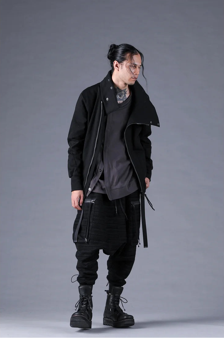 Black Dry Jersey Wrap High-Neck Blouson