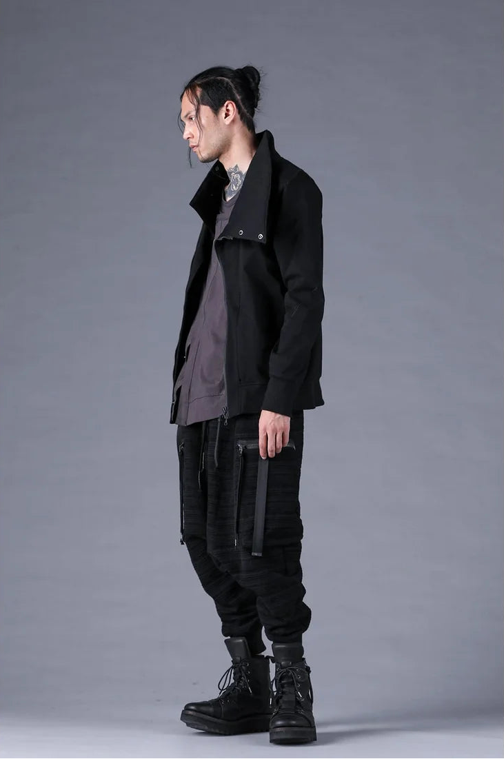 Black Dry Jersey Wrap High-Neck Blouson