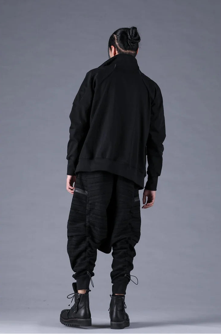 Black Dry Jersey Wrap High-Neck Blouson