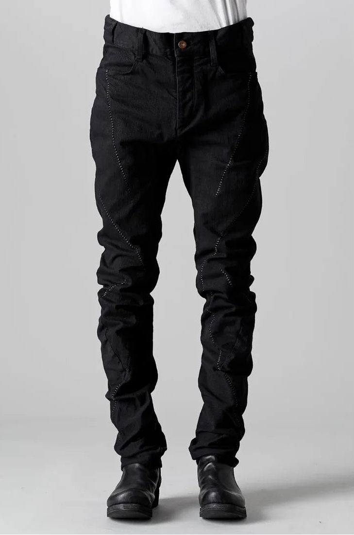 Black Stretch Denim Overlock Twisted Curve Trousers