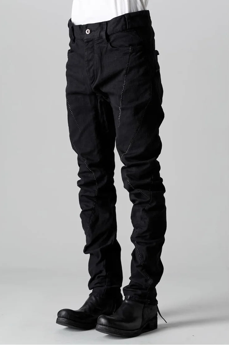Black Stretch Denim Overlock Twisted Curve Trousers