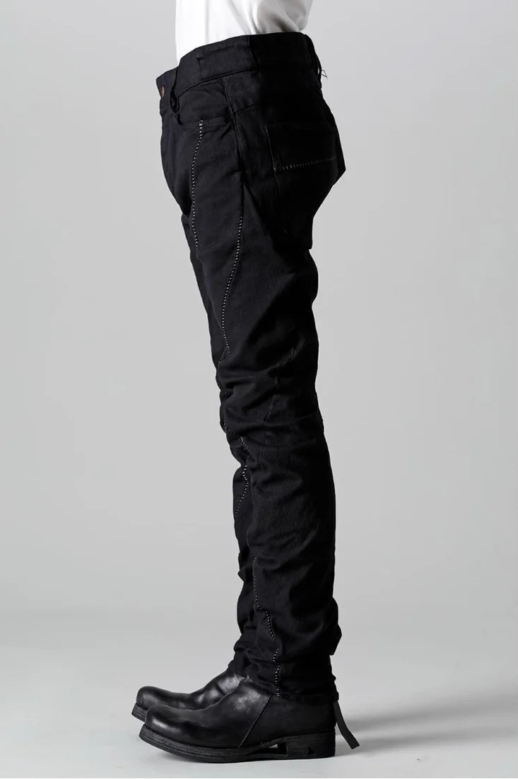 Black Stretch Denim Overlock Twisted Curve Trousers