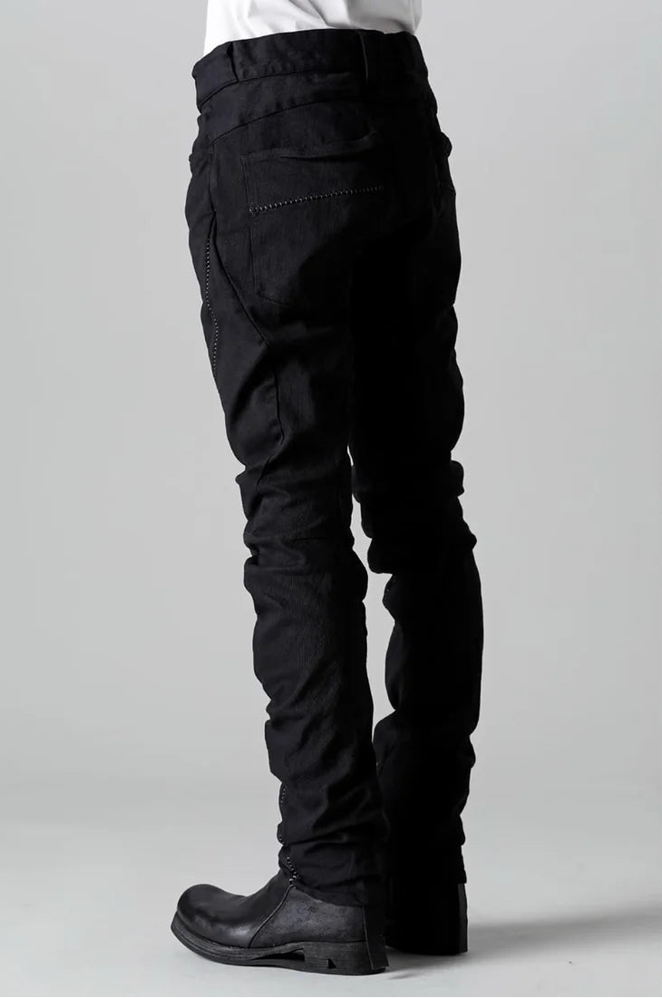 Black Stretch Denim Overlock Twisted Curve Trousers