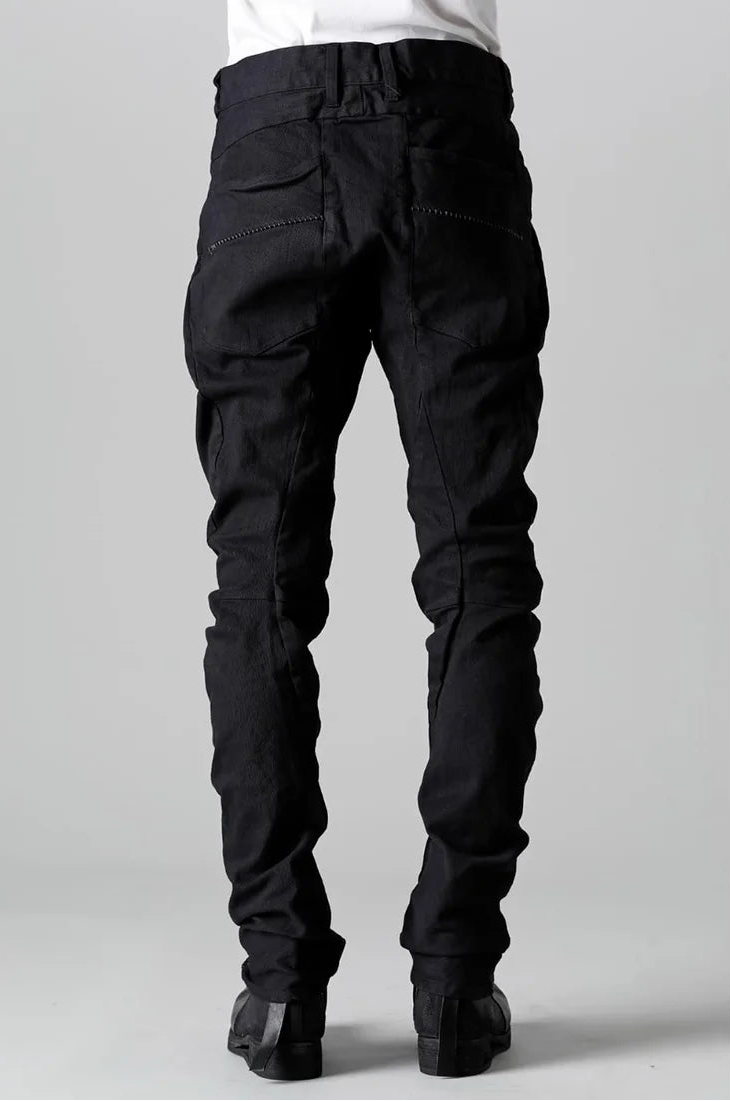 Black Stretch Denim Overlock Twisted Curve Trousers