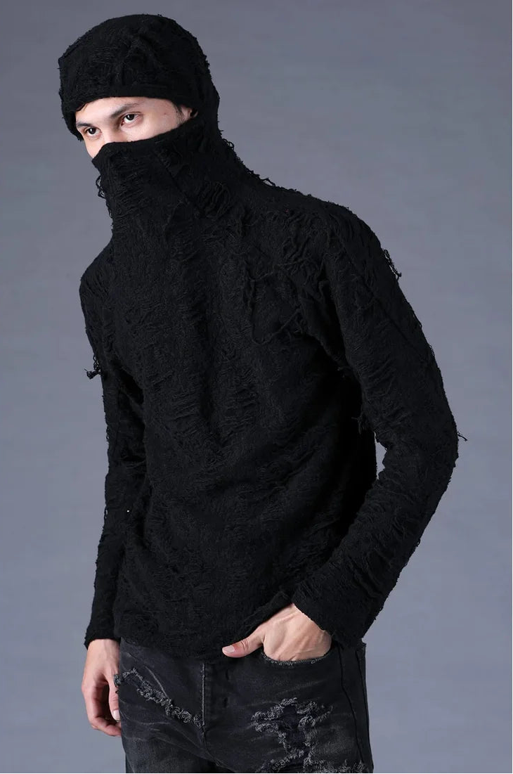 Black Distressed Terry Balaclava T-shirt