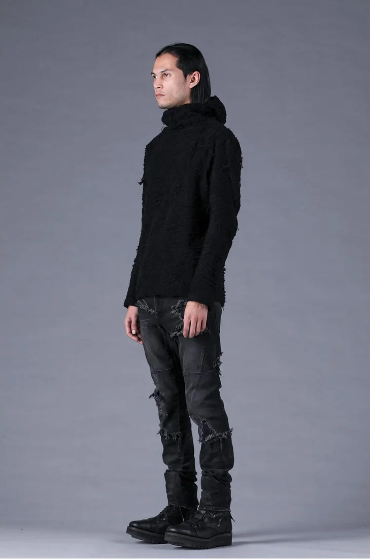 Black Distressed Terry Balaclava T-shirt