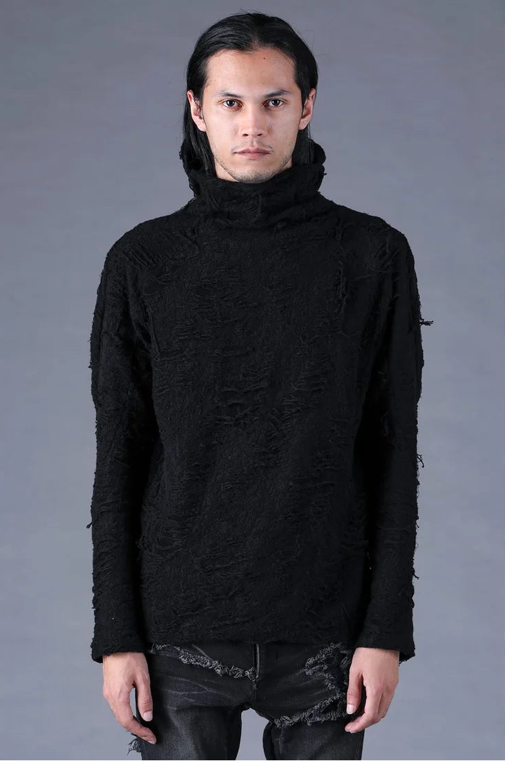 Black Distressed Terry Balaclava T-shirt