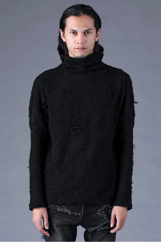 Black Distressed Terry Balaclava T-shirt