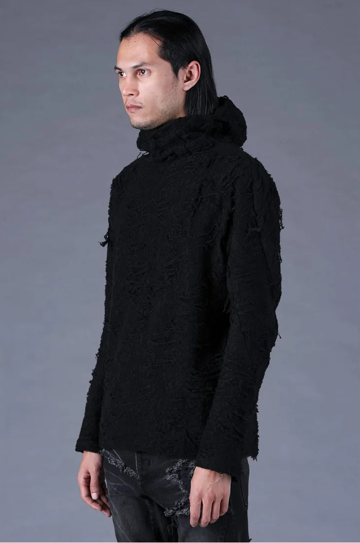 Black Distressed Terry Balaclava T-shirt