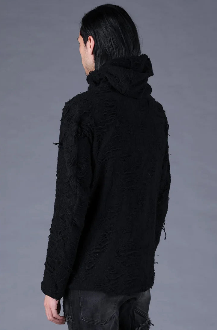 Black Distressed Terry Balaclava T-shirt