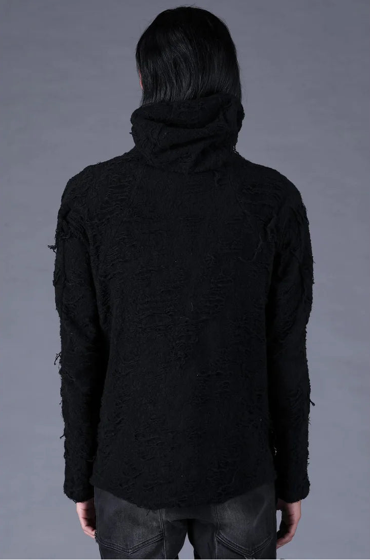 Black Distressed Terry Balaclava T-shirt
