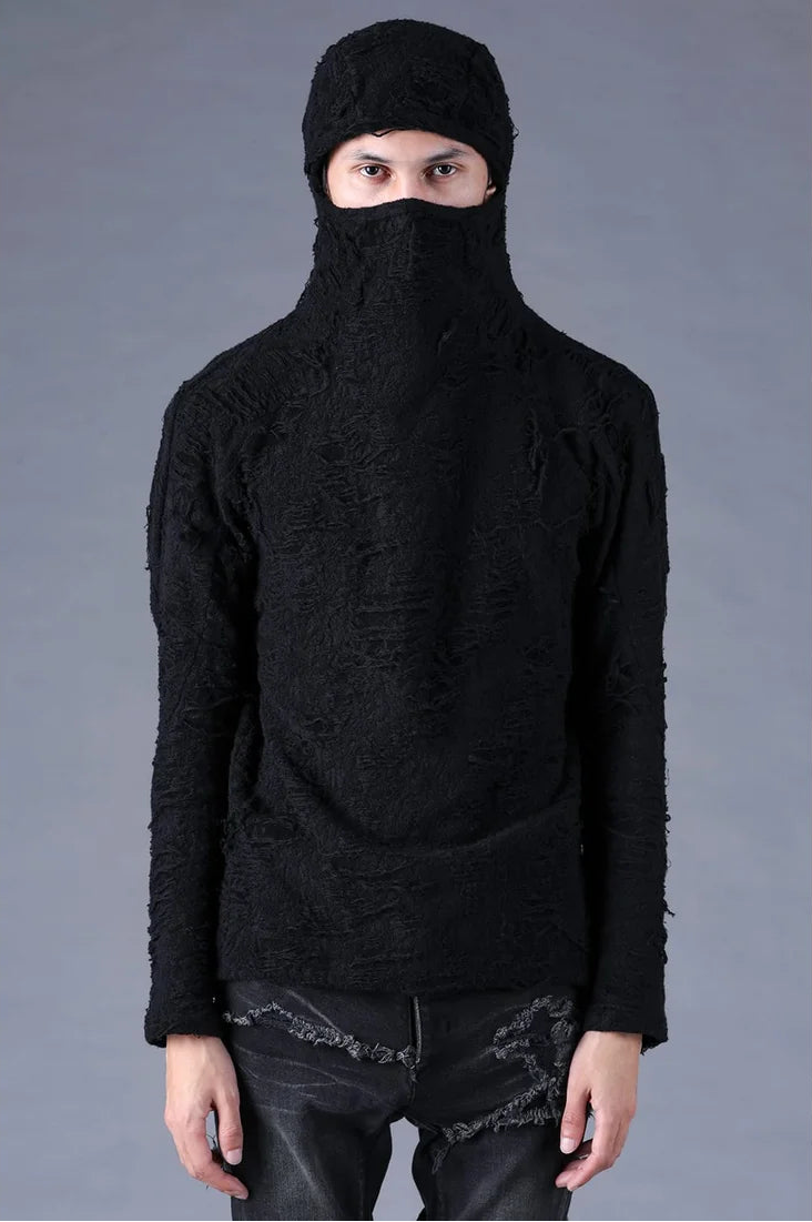 Black Distressed Terry Balaclava T-shirt