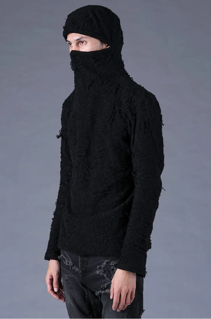 Black Distressed Terry Balaclava T-shirt