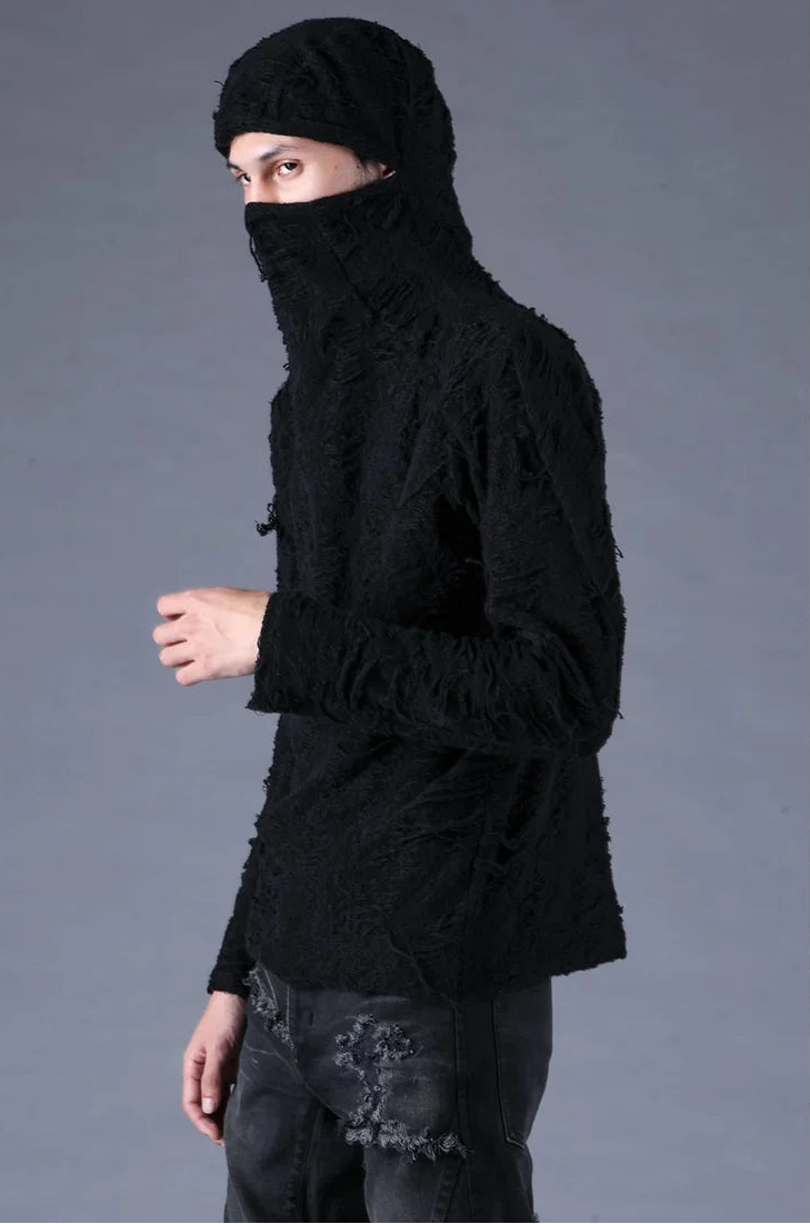 Black Distressed Terry Balaclava T-shirt