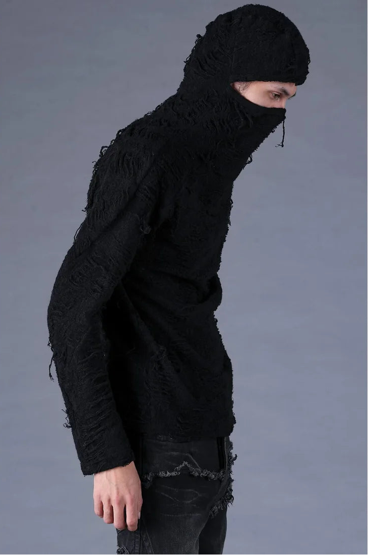 Black Distressed Terry Balaclava T-shirt