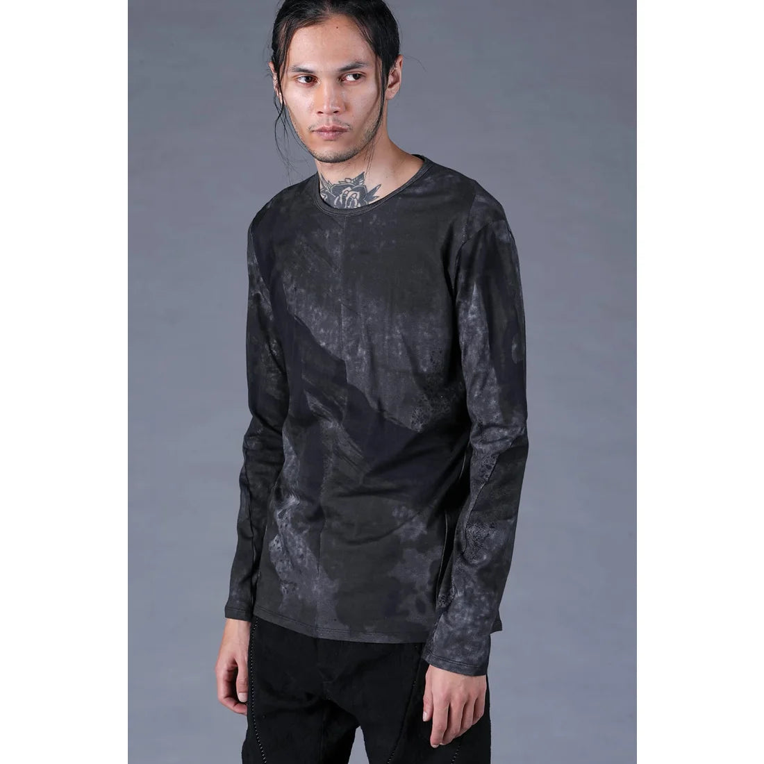 Black Soft Cotton Jersey Inkjet Print Long-Sleeve T-Shirt