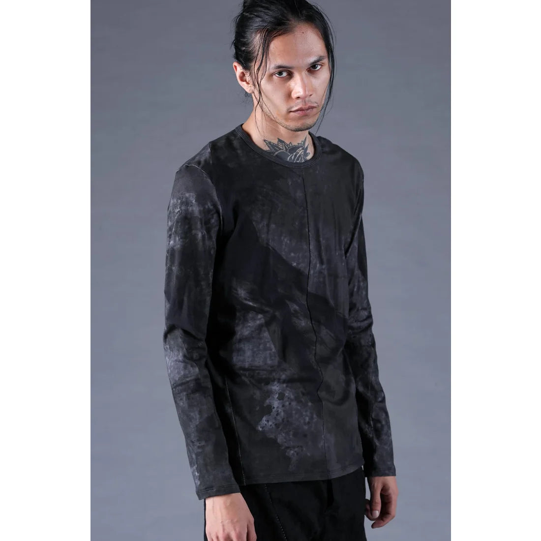 Black Soft Cotton Jersey Inkjet Print Long-Sleeve T-Shirt
