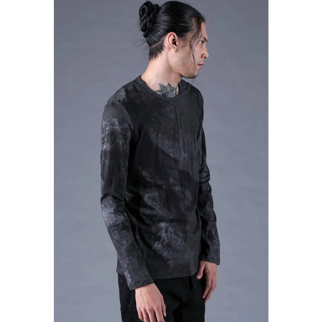 Black Soft Cotton Jersey Inkjet Print Long-Sleeve T-Shirt