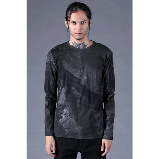 Black Soft Cotton Jersey Inkjet Print Long-Sleeve T-Shirt
