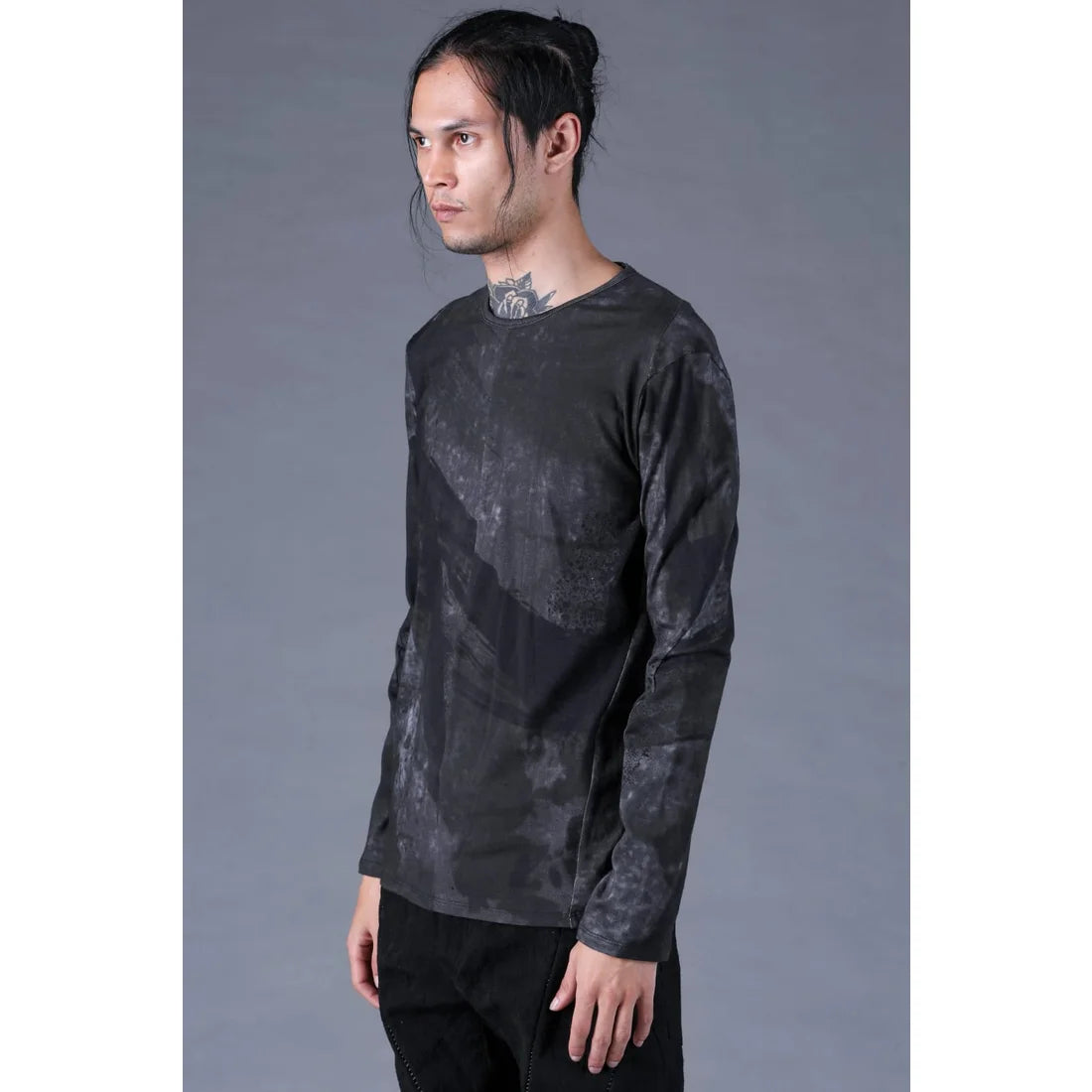 Black Soft Cotton Jersey Inkjet Print Long-Sleeve T-Shirt