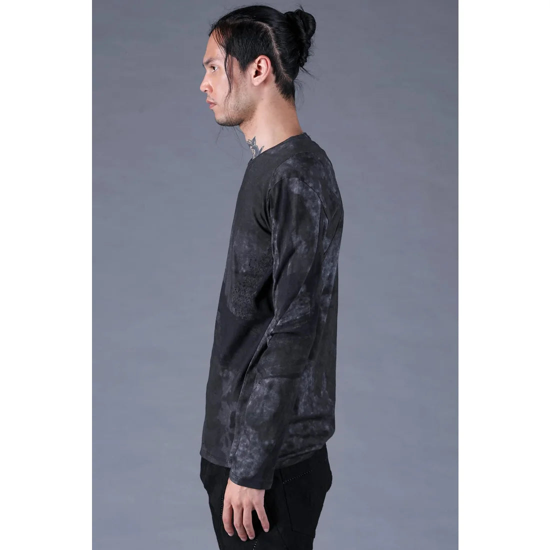 Black Soft Cotton Jersey Inkjet Print Long-Sleeve T-Shirt