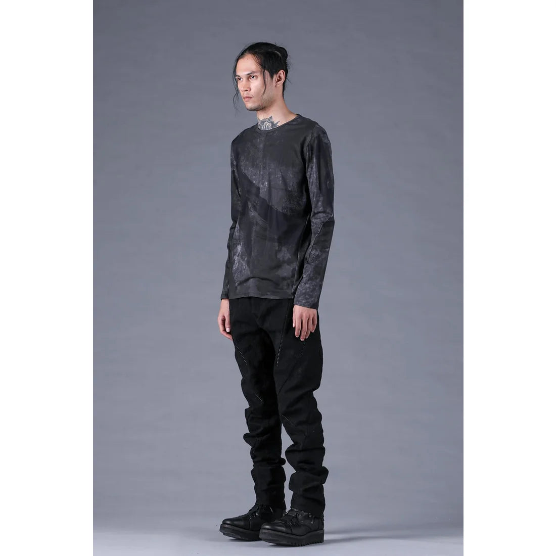 Black Soft Cotton Jersey Inkjet Print Long-Sleeve T-Shirt