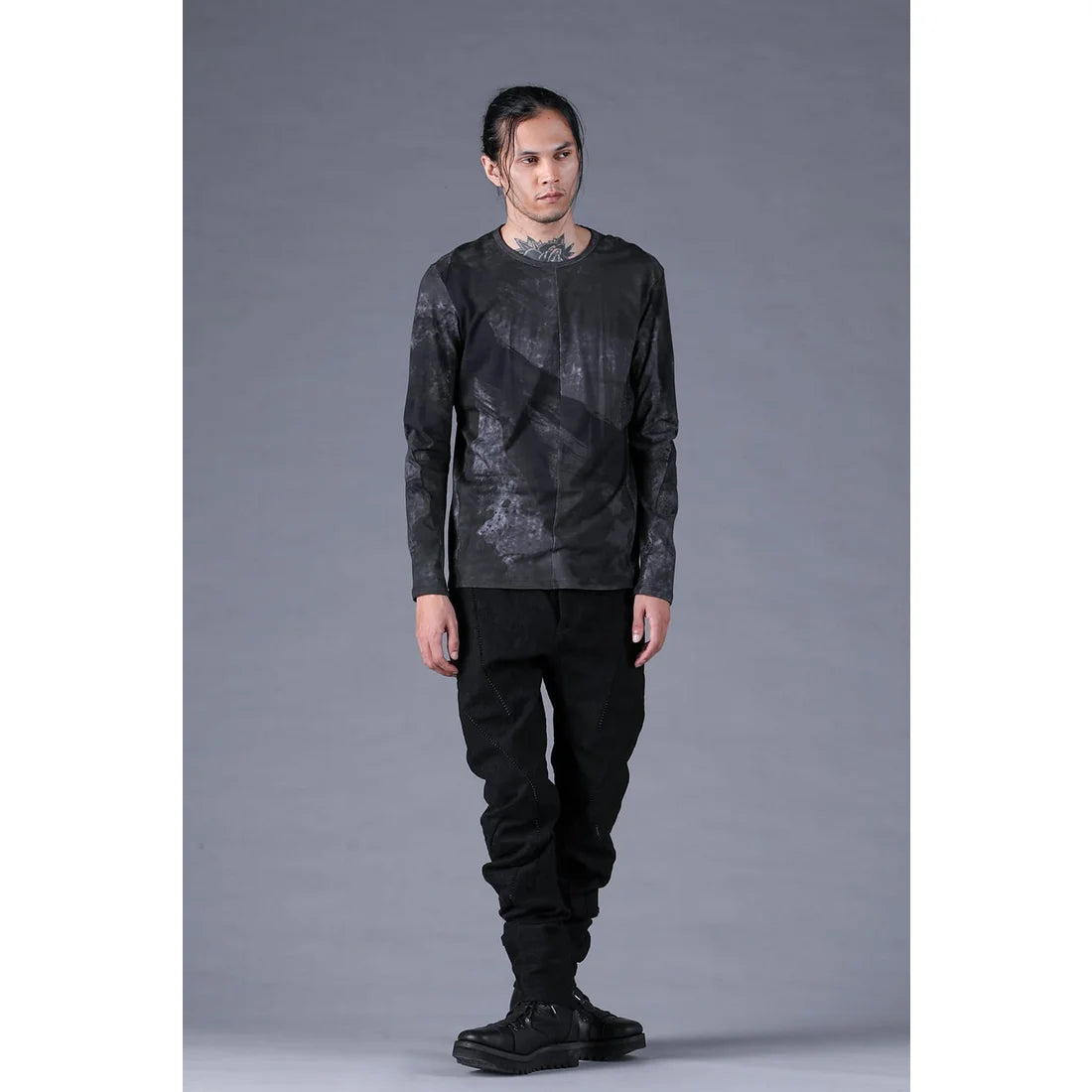 Black Soft Cotton Jersey Inkjet Print Long-Sleeve T-Shirt