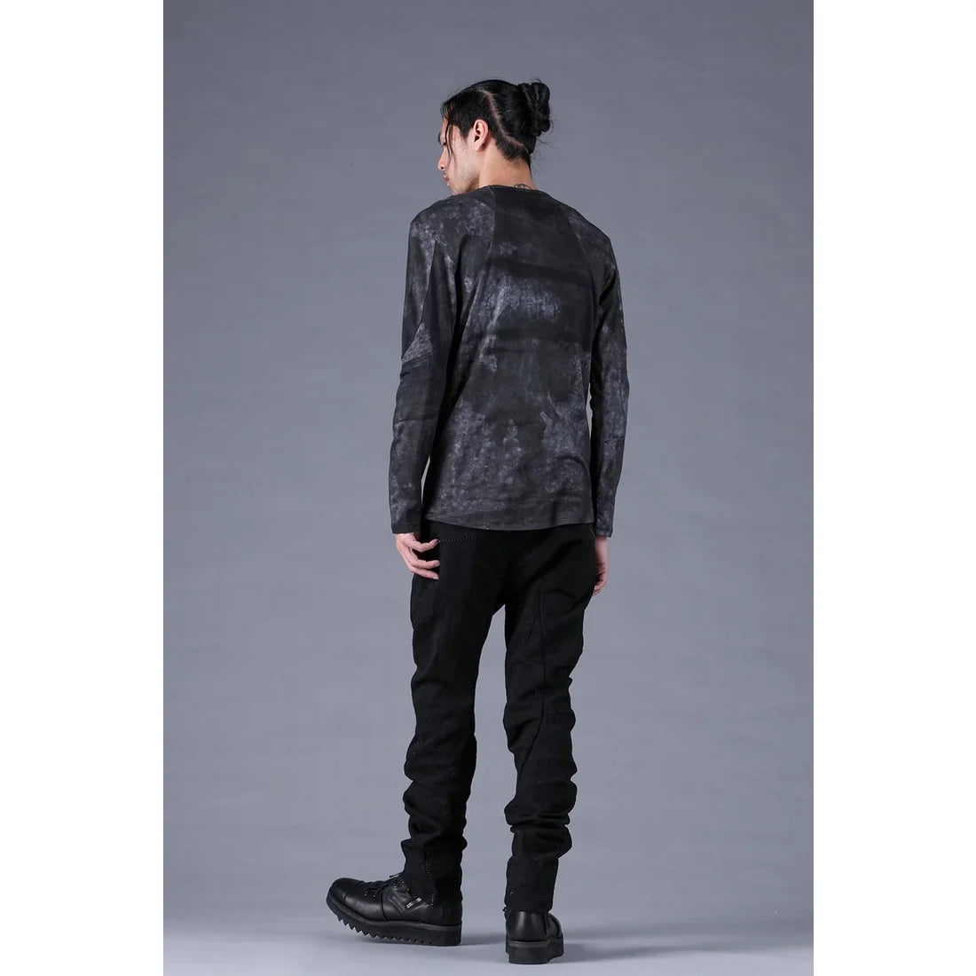 Black Soft Cotton Jersey Inkjet Print Long-Sleeve T-Shirt