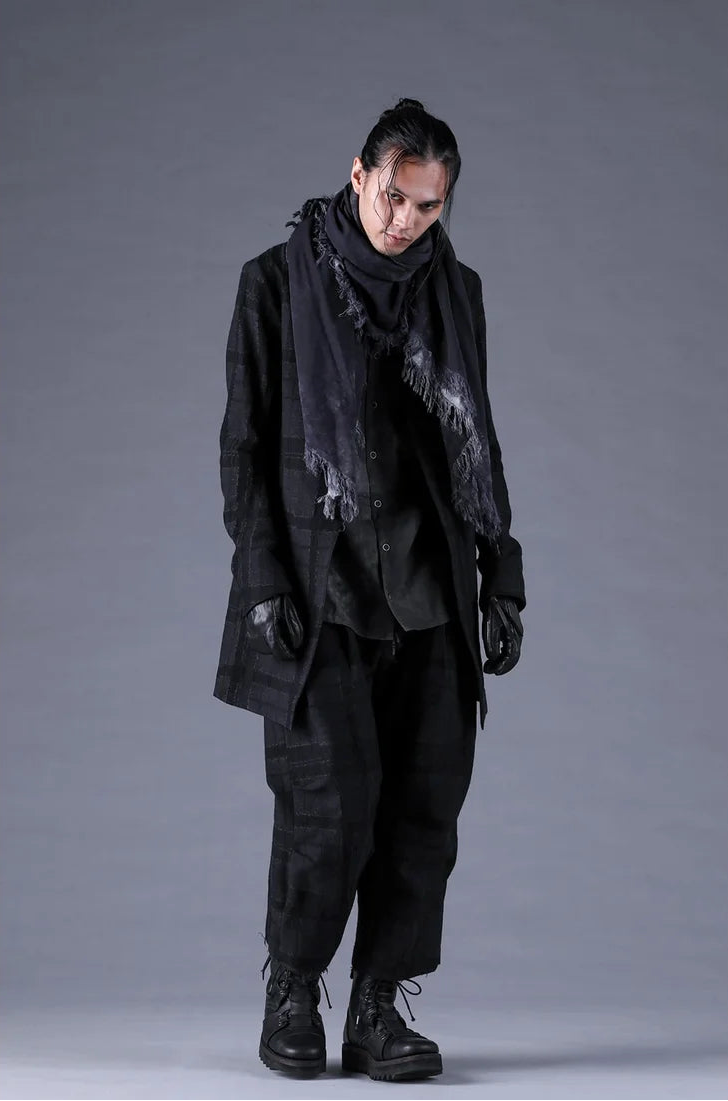 Black Distorted Check Jacquard Long Tailored Jacket