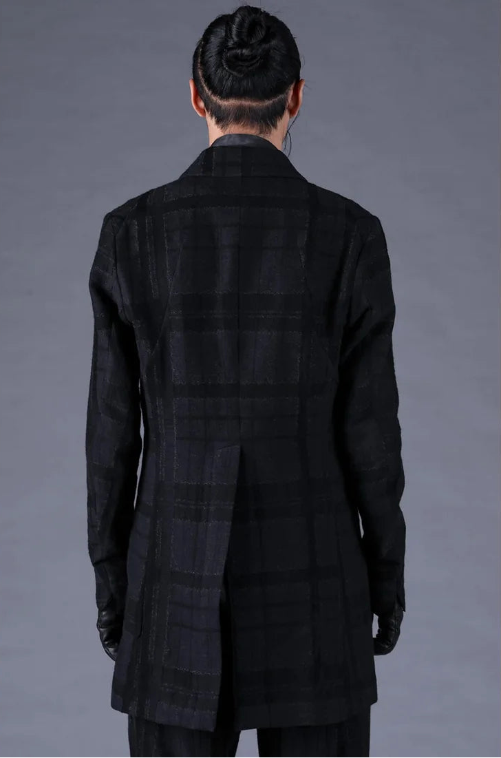 Black Distorted Check Jacquard Long Tailored Jacket