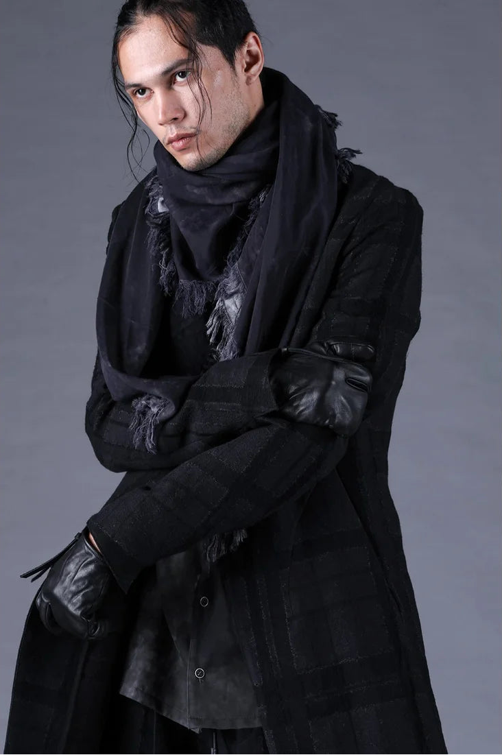 Black Distorted Check Jacquard Long Tailored Jacket